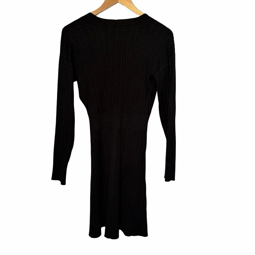 Lucky Brand Cable Knit V-Neck Long Sleeve Dress in Black , Size M NWT_8